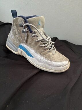 Jordan Tan, White & Light Blue High-Top Basketball Shoe